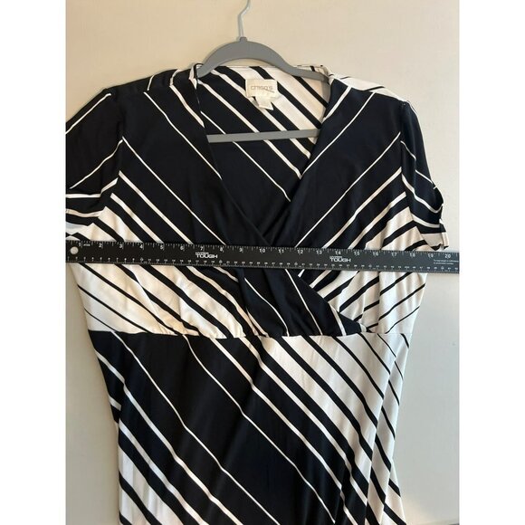 Chicos Sz 2 (US 12) White Black Bias Striped Maxi Dress Faux Wrap Style - Picture 8 of 8